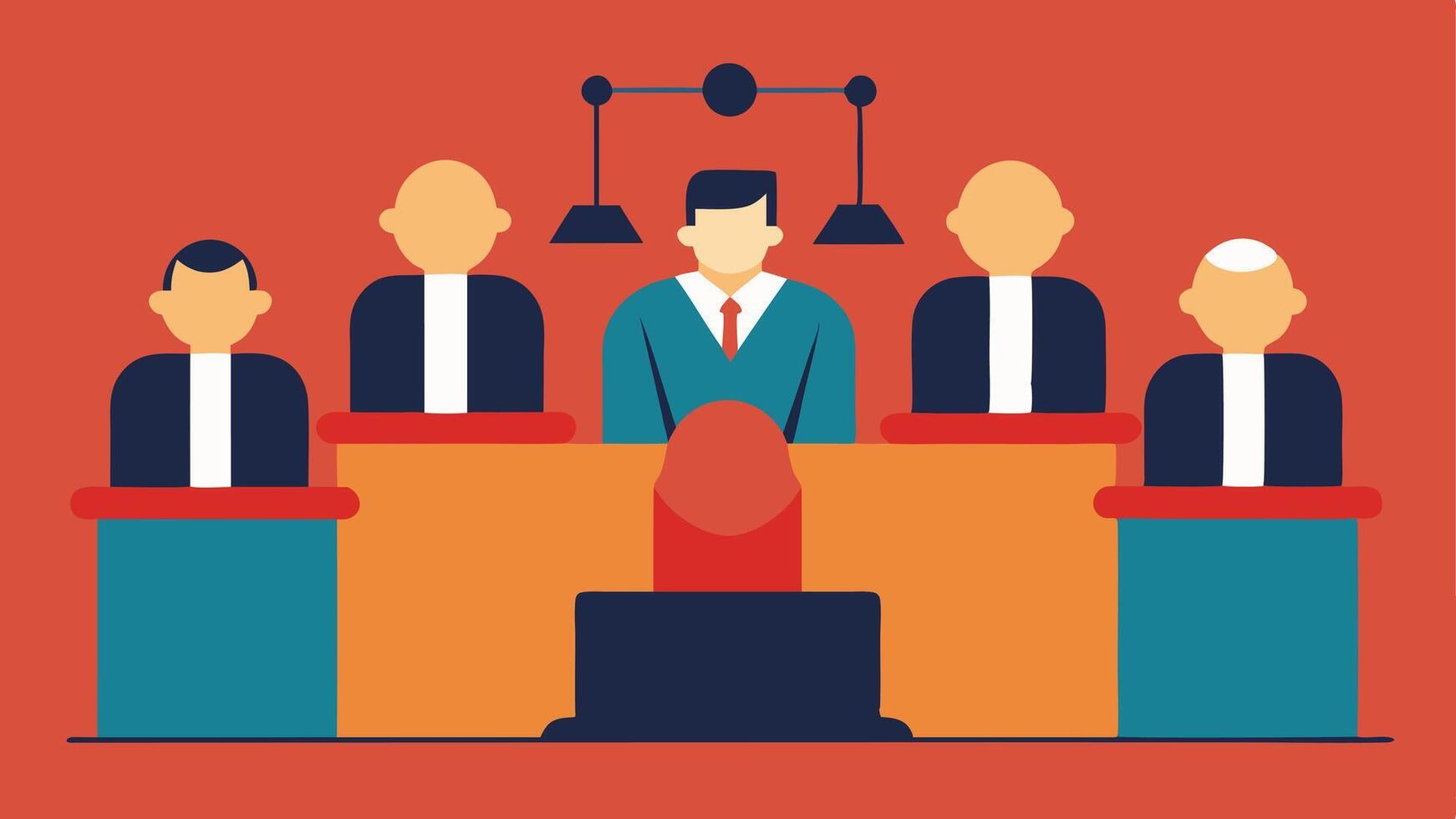 These descriptions can guide the creation of illustrations that capture the essence of a jurys deliberation process in a courtroom setting.. vector