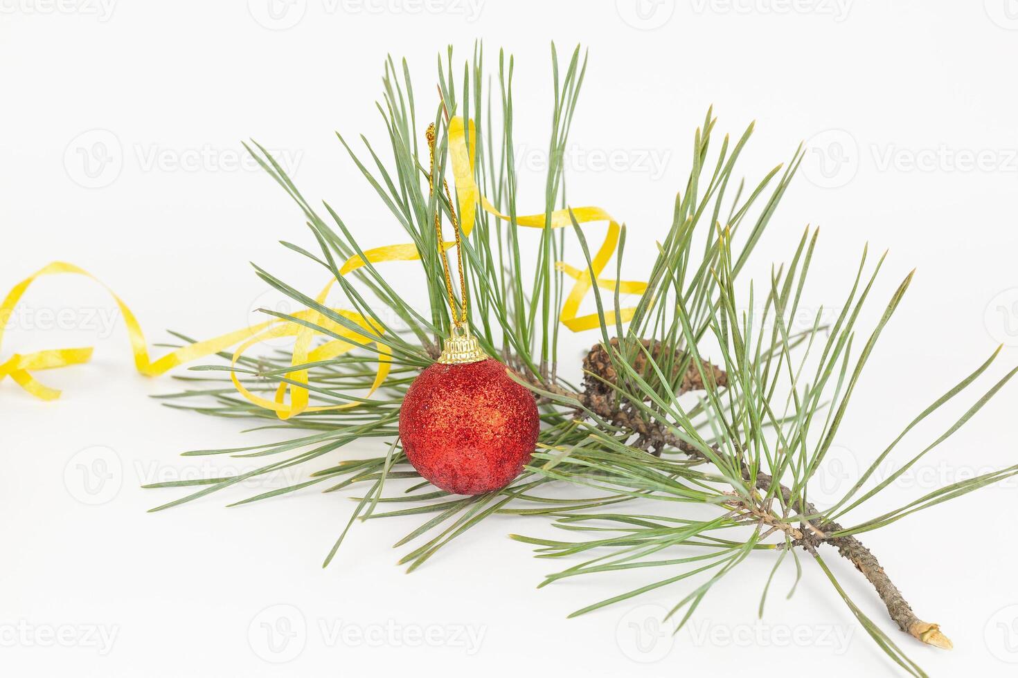 Christmas flat lay styled scene - top view frame with evergreen tree twigs and christmas decorations photo