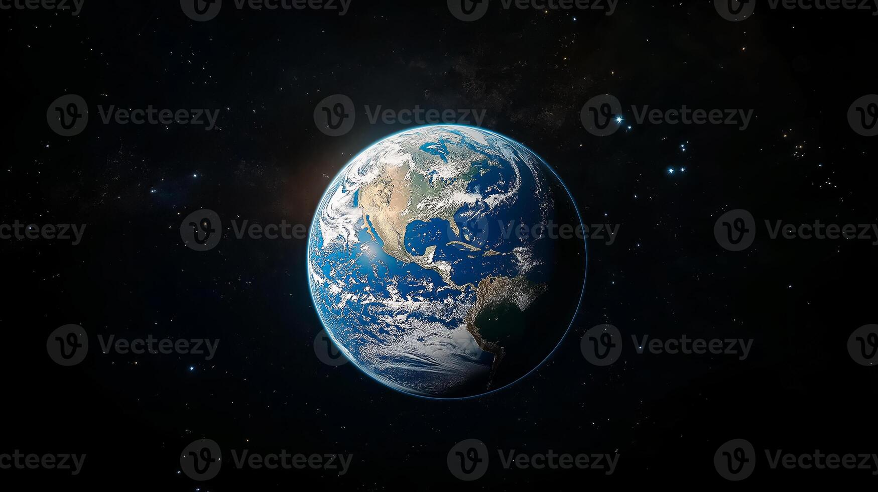 Planet Earth view from space with city lights. Technology, global communication, world connections. World Space Week. photo