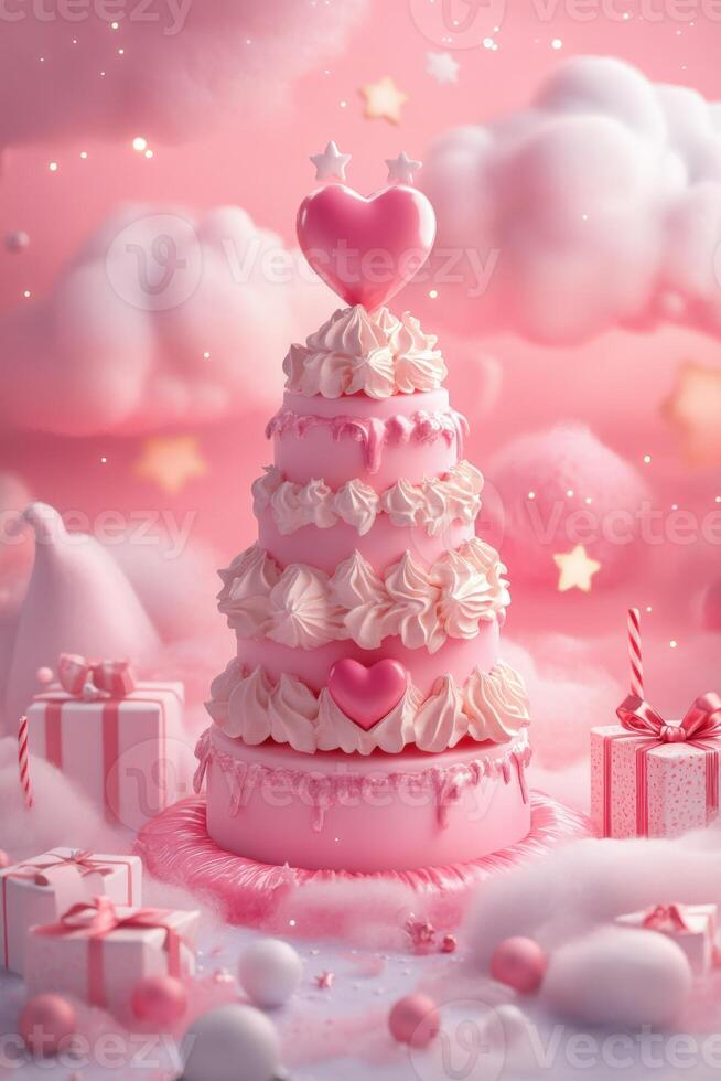 Happy new year, coquette cute girly pink christmas tree with bow. photo