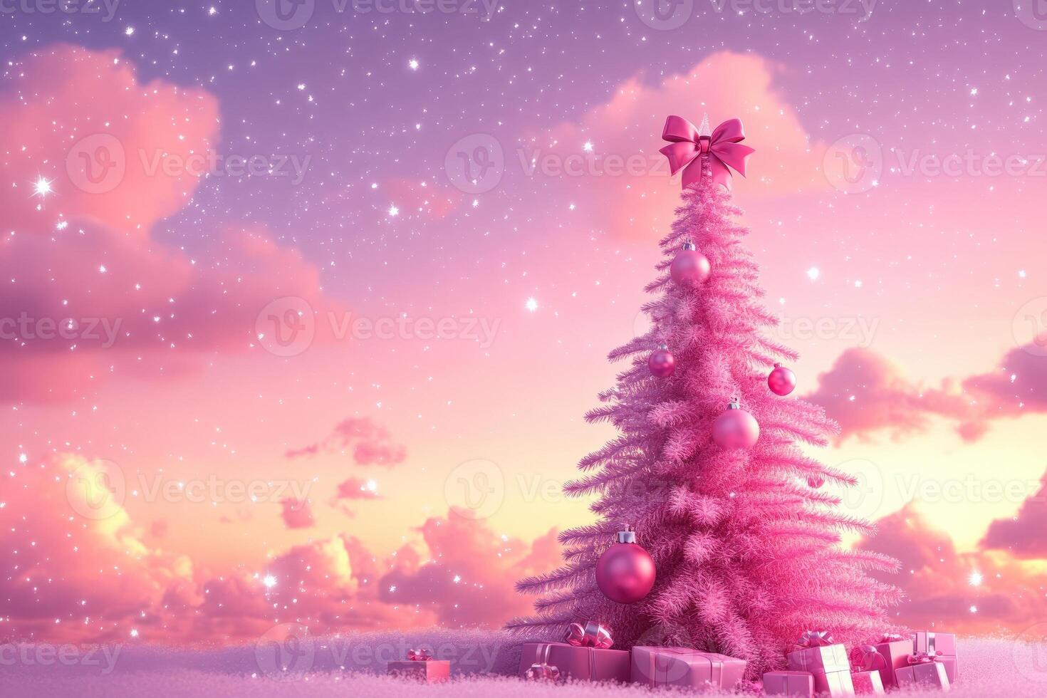 Happy new year, coquette cute girly pink christmas tree with bow. photo