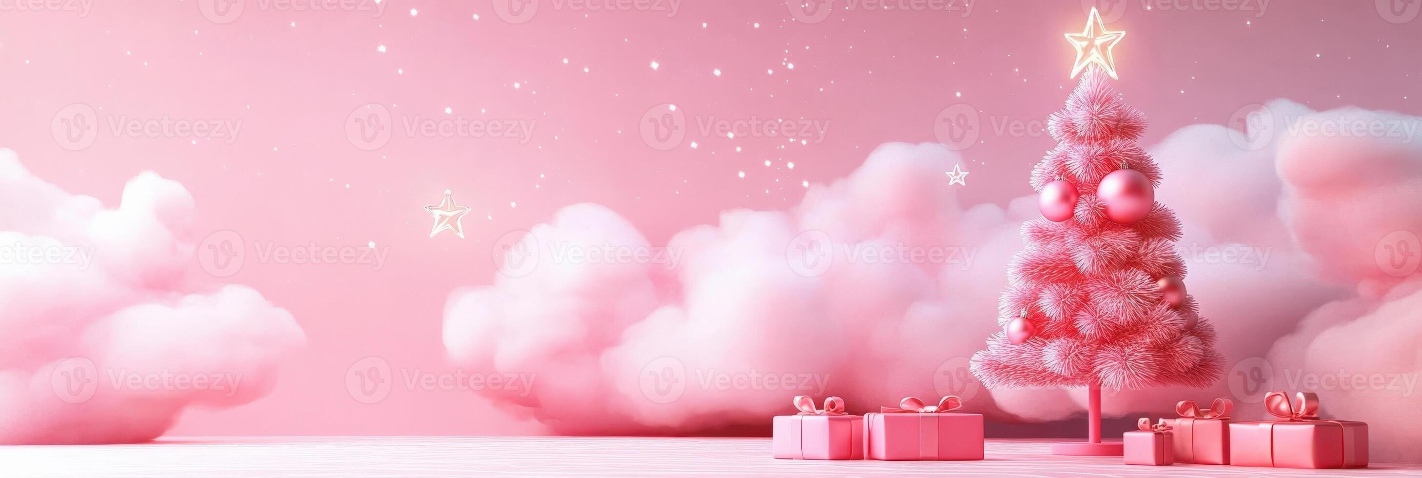 Happy new year, coquette cute girly pink christmas tree with bow. photo
