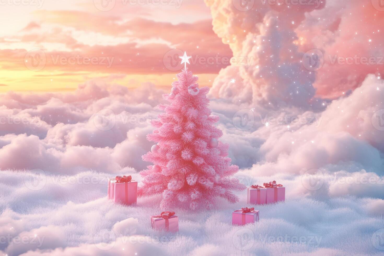 Happy new year, coquette cute girly pink christmas tree with bow. photo