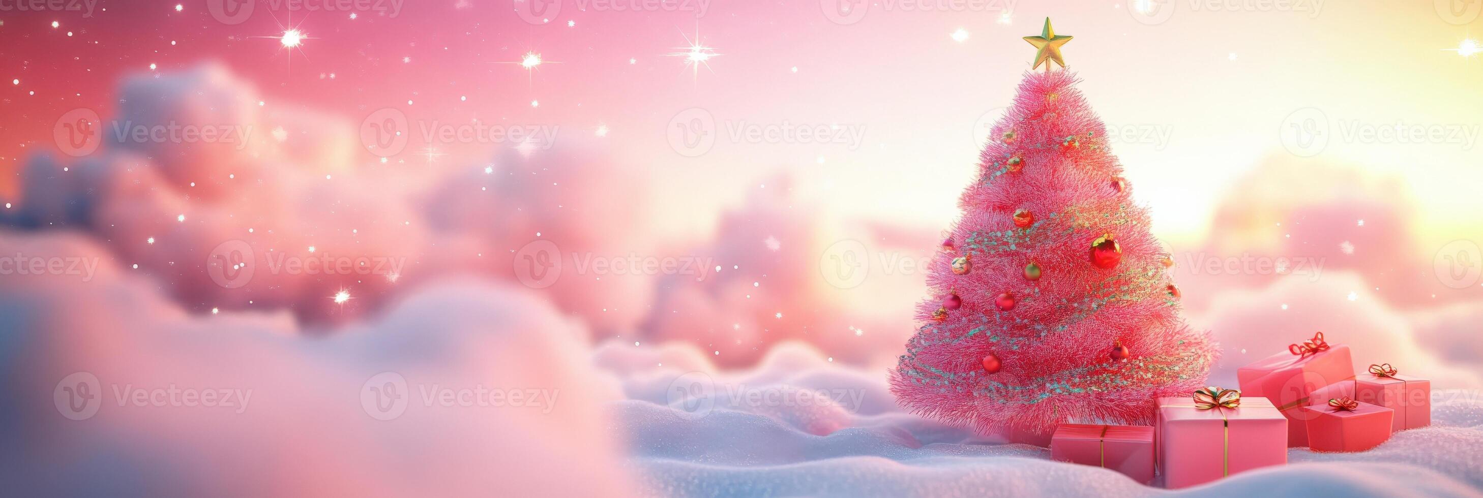 Happy new year, coquette cute girly pink christmas tree with bow. photo
