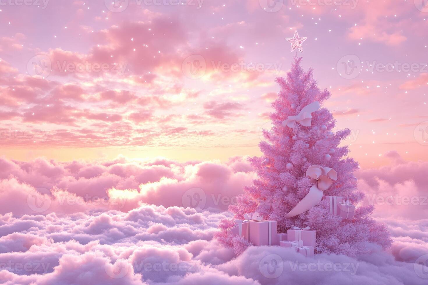 Happy new year, coquette cute girly pink christmas tree with bow. photo