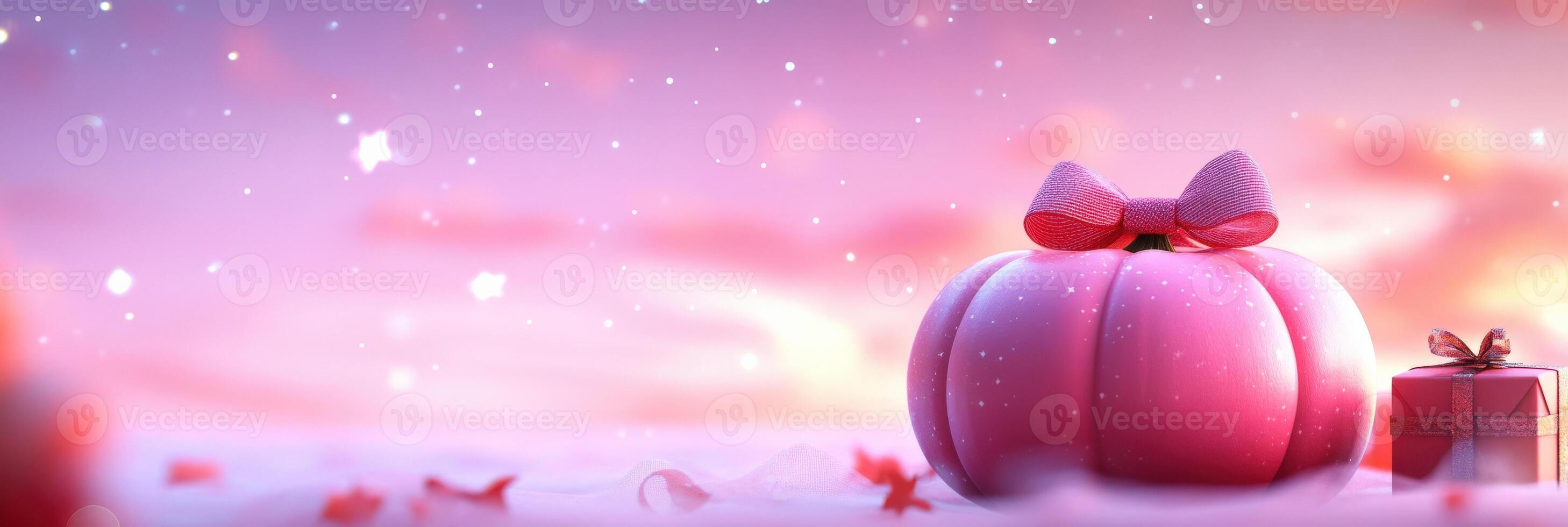 banner with coquette cute girly pink halloween pumpkin with a bow 3d style. photo