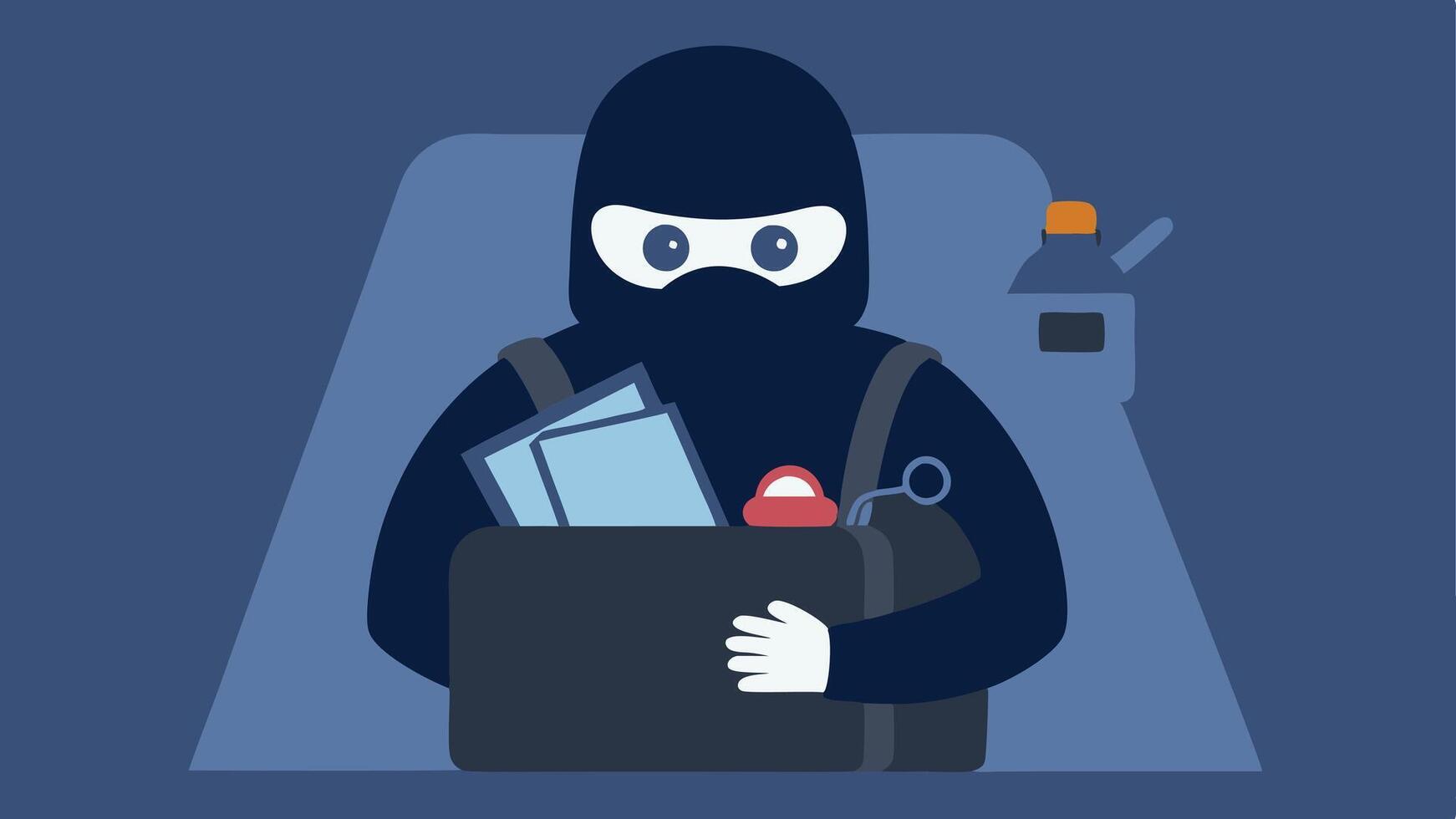 Stolen Items A closeup view of various items being p into a backpack by a burglar including jewelry and electronics with shadows around.. vector
