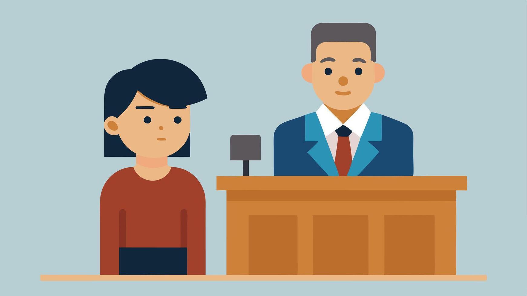 Supportive Attorney A victim sitting at the witness stand with their attorney by their side providing a reassuring presence during their emotional testimony.. vector