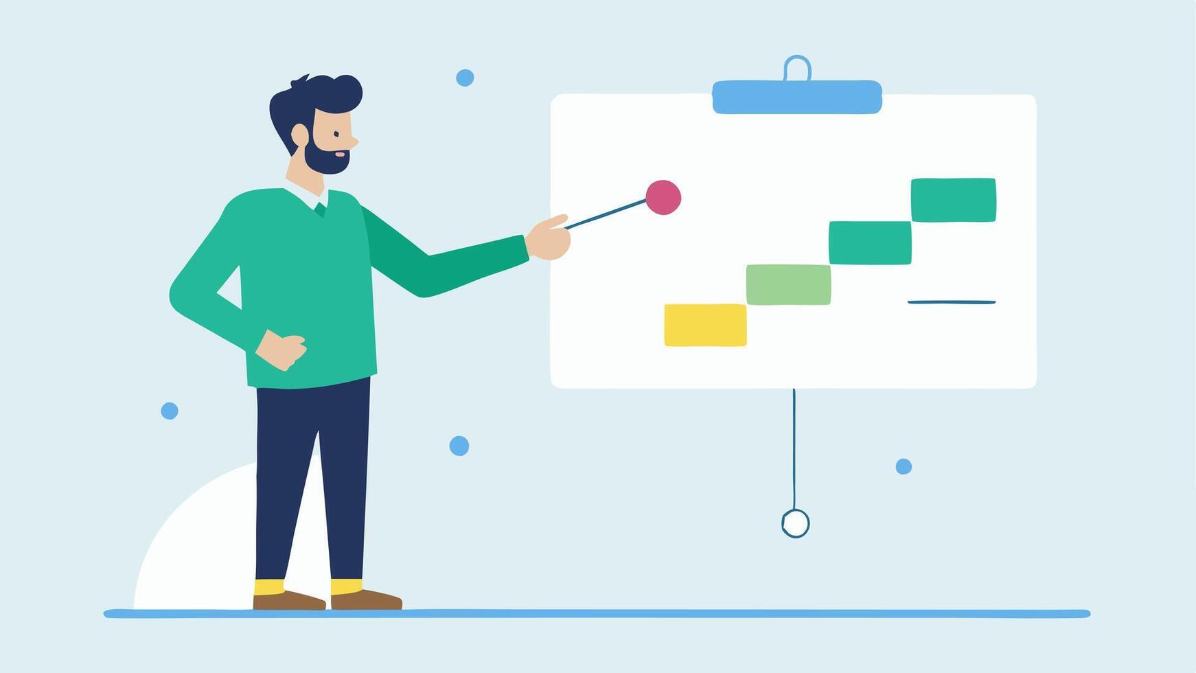Roadmap Presentation A product manager showcasing a product roadmap on a projector to stakeholders with timelines major milestones and upcoming feature releases clearly laid out.. vector