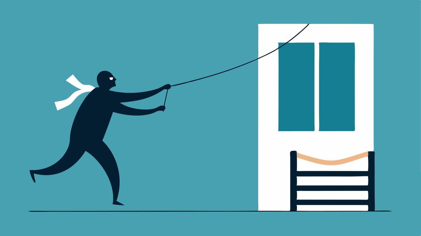 Throwing a Rope A prisoner throwing a rope made from torn bed sheets out of the window with one end tied to the bed frame for climbing.. vector