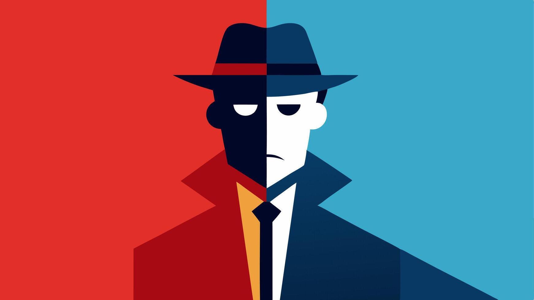 Two Perspectives A split illustration showing the detective on one side looking analytical and the suspect on the other appearing distressed to highlight the dynamic between them.. vector