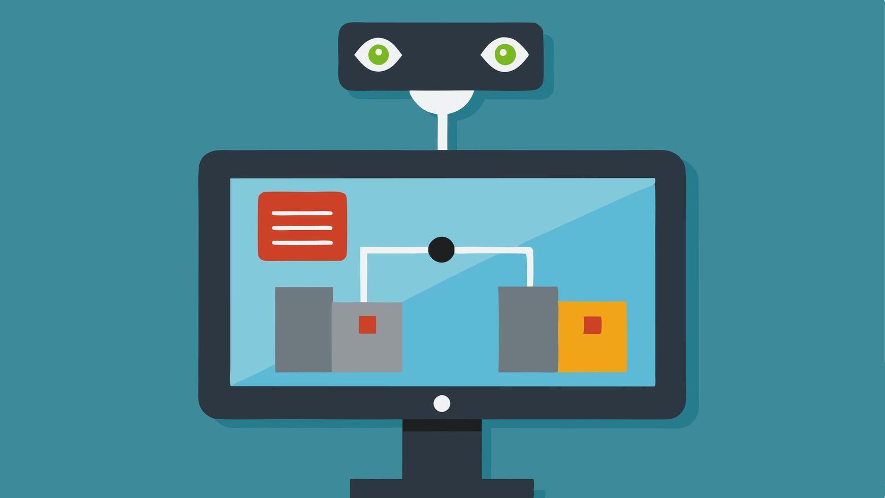Surveillance Monitor A wallmounted monitor displaying the live feed of the evidence room enhancing security measures against unauthorized access.. vector