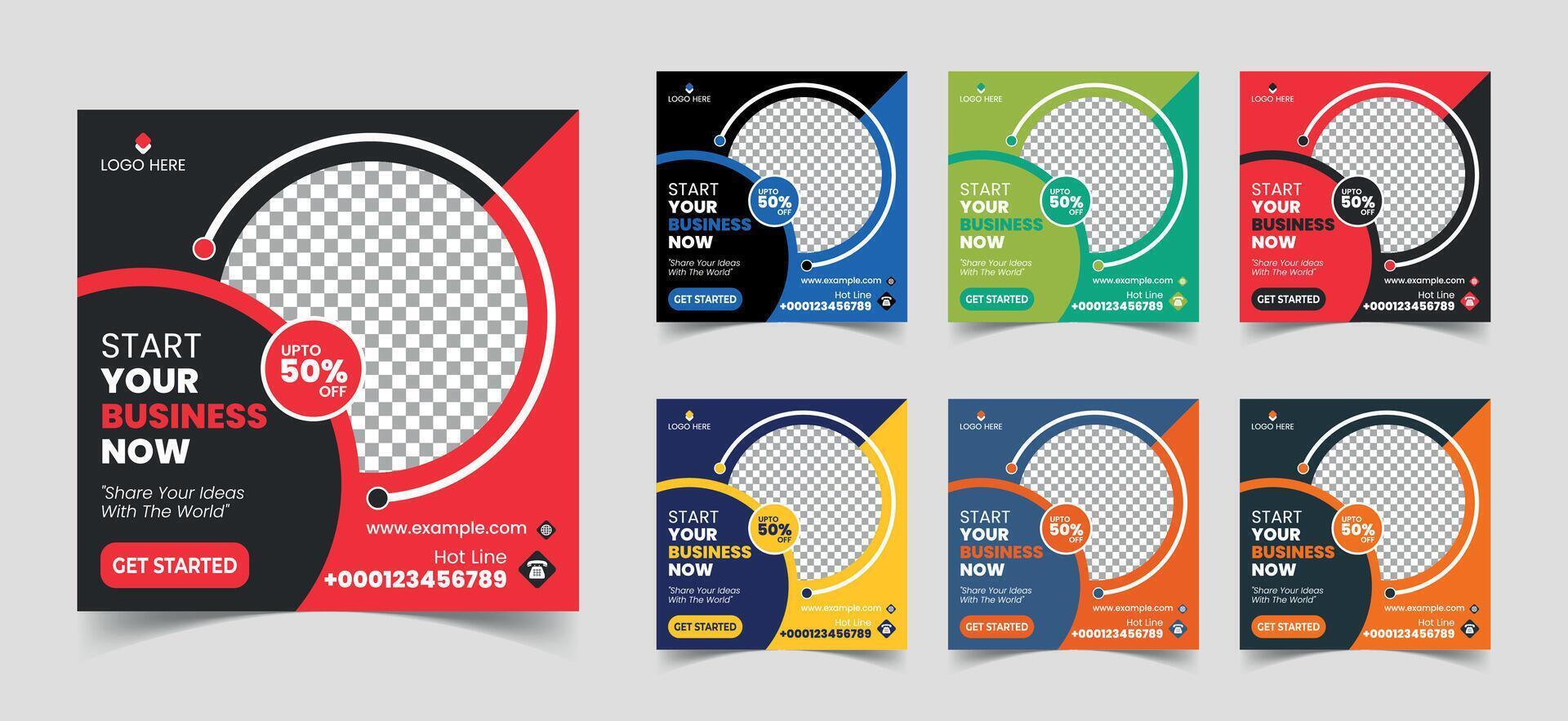 Business Social Media Poster Layouts with Various Colors. Editable and Attractive design with photo collage. Usable for social media post, story and web internet ads, Digital Marketing. vector