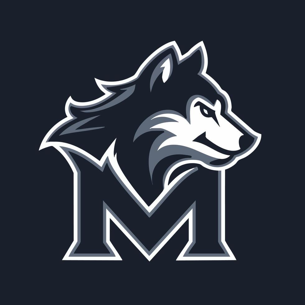 Wolf logo is integrated with the letter M creating a professional and versatile emblem. vector