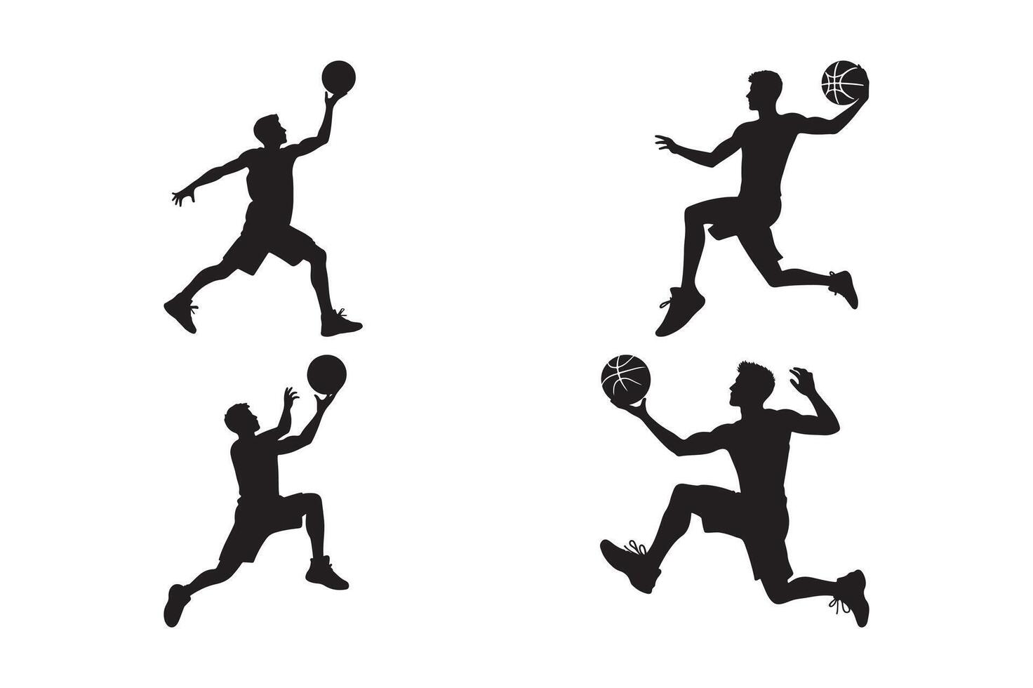 High Quality Basketball Silhouettes Dunk, Jump, and Action Poses vector