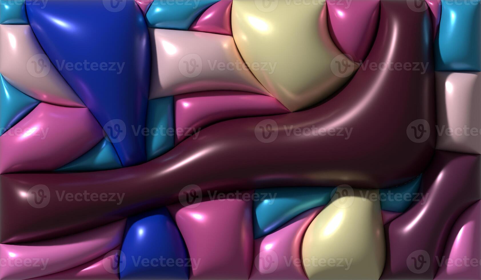 Multicolored wavy shapes with shiny smooth surface, 3D rendering illustration photo