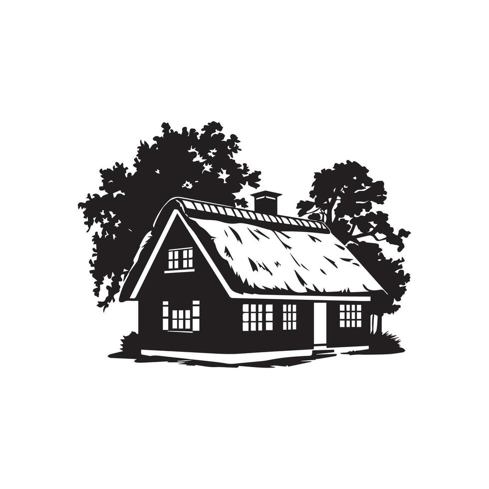 A black and white illustration of a house vector