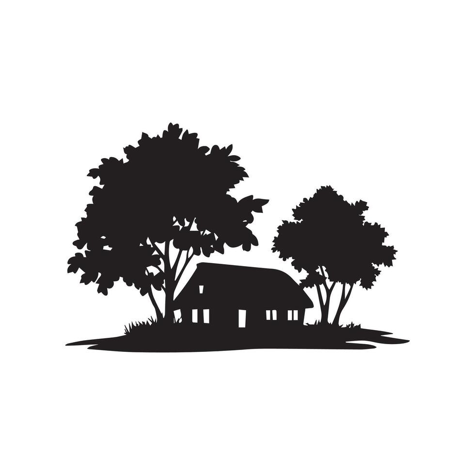 A house and trees in silhouette on a white background vector