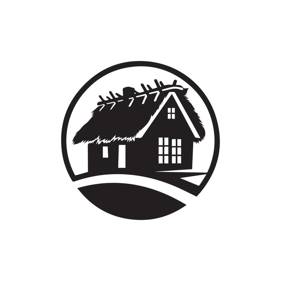 A black and white logo for a house vector