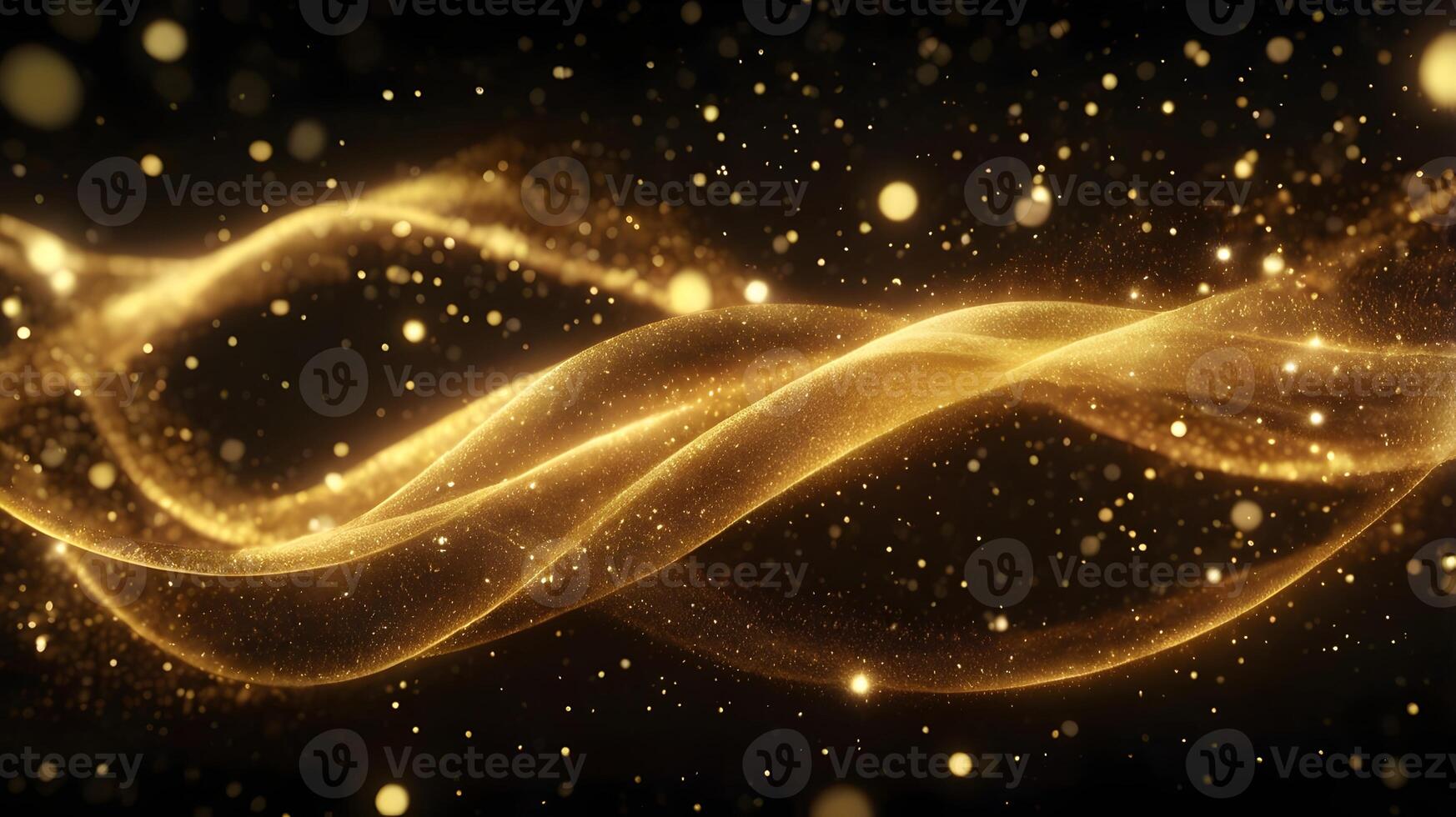 A mesmerizing swirl of golden particles on a black background, evoking a sense of luxury, elegance, and celebration, AI-Generateds photo