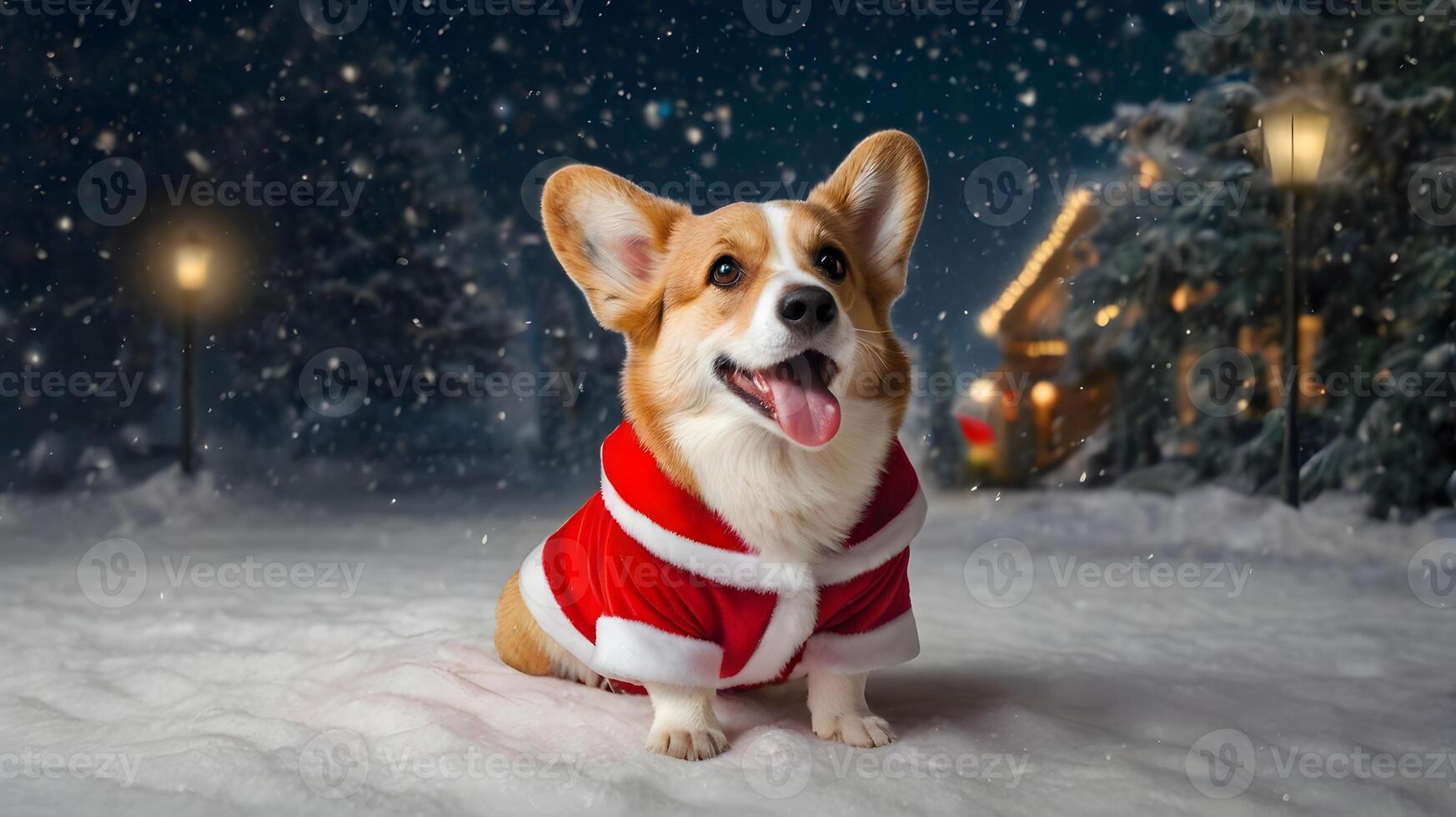 This furry friend is all set for Christmas, complete with a festive outfit and a bright smile, AI-Generateds photo