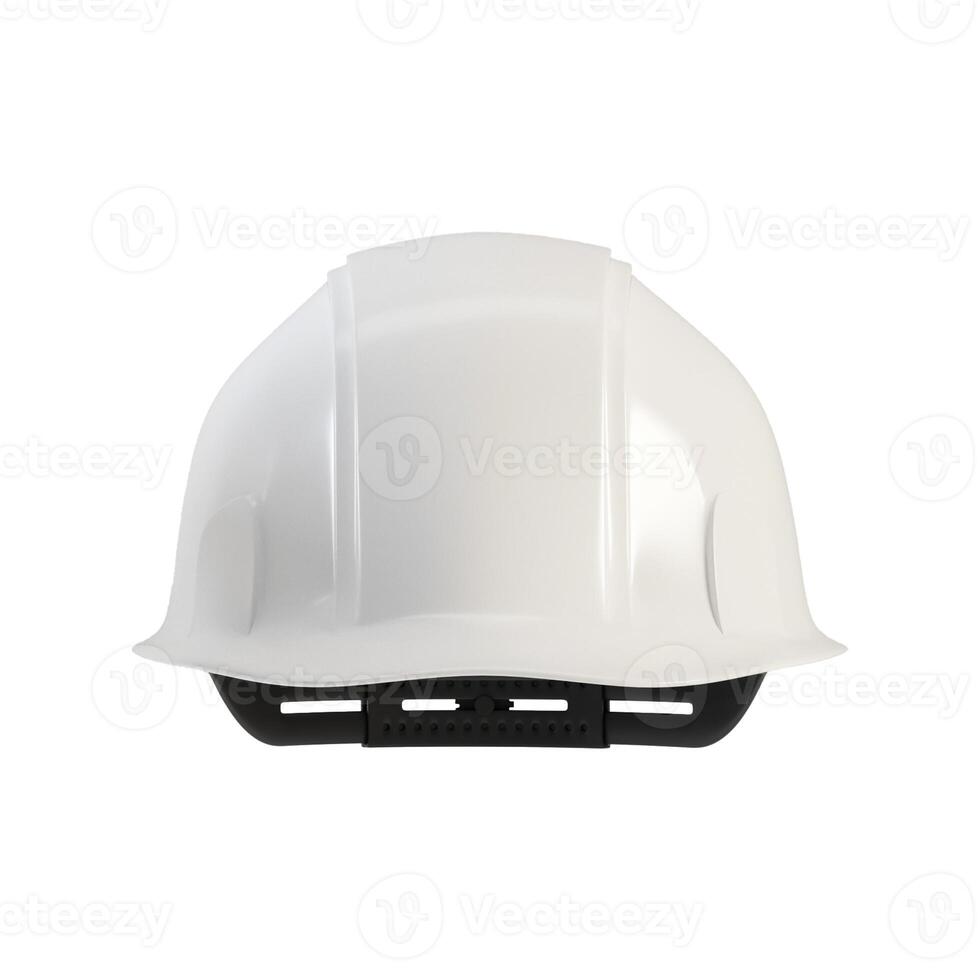 White hard hat from back view isolated on white background, 3d render. White helmet cutout for Labour Day concept. photo