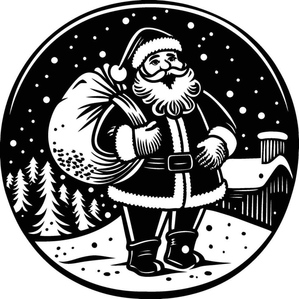 2D line art of Santa claus with monochonre color drawing illustration vector
