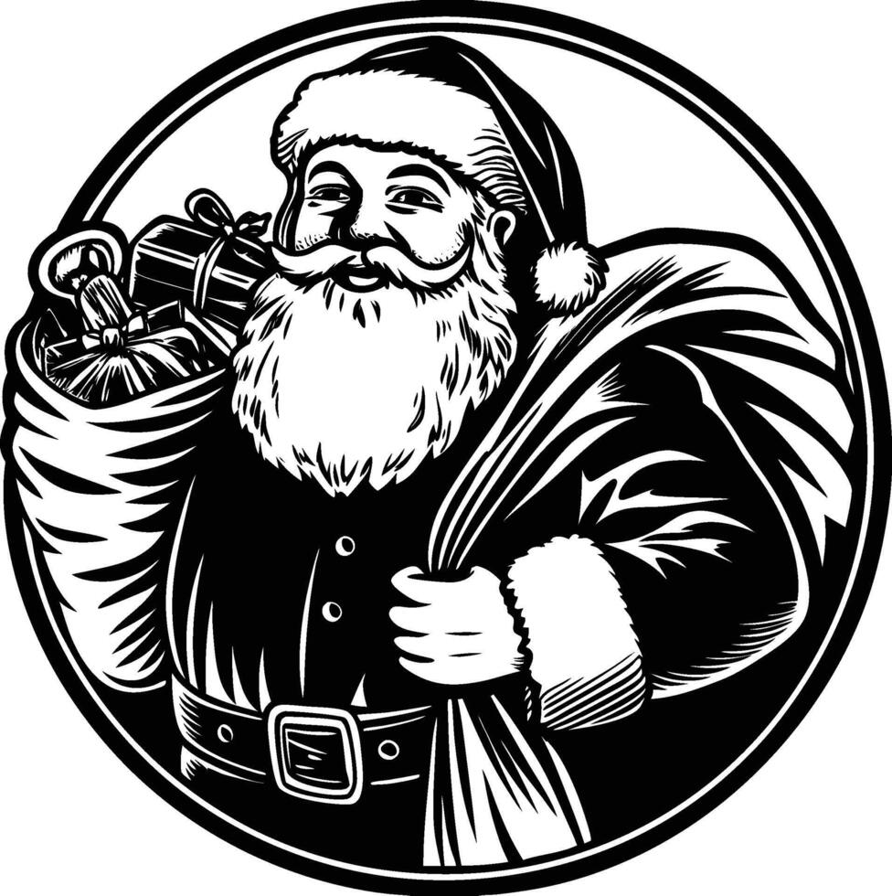 2D line art of happy Santa claus sticker with monochonre color drawing illustration vector