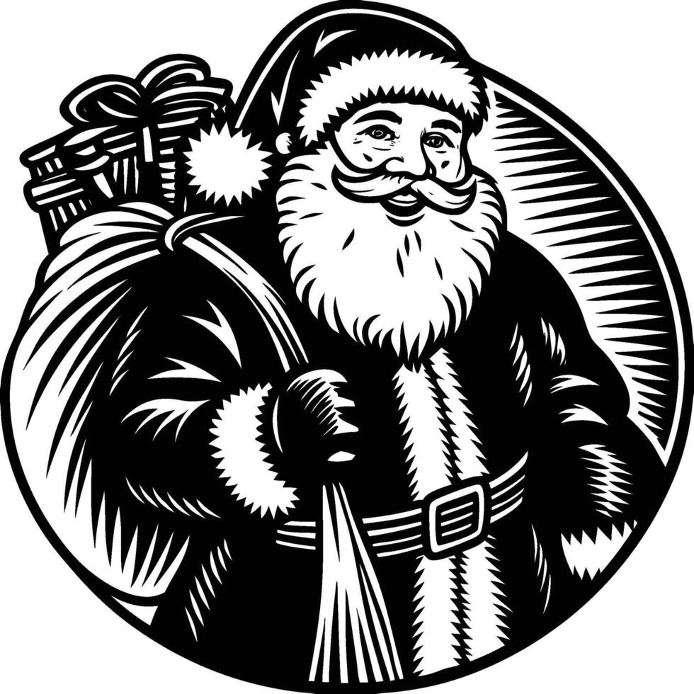 Black And white2D line art of Santa claus with monochonre color drawing illustration vector