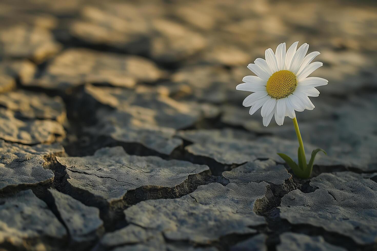 Resilience of a Daisy in Cracked Soil Reflecting Survival and Hope photo