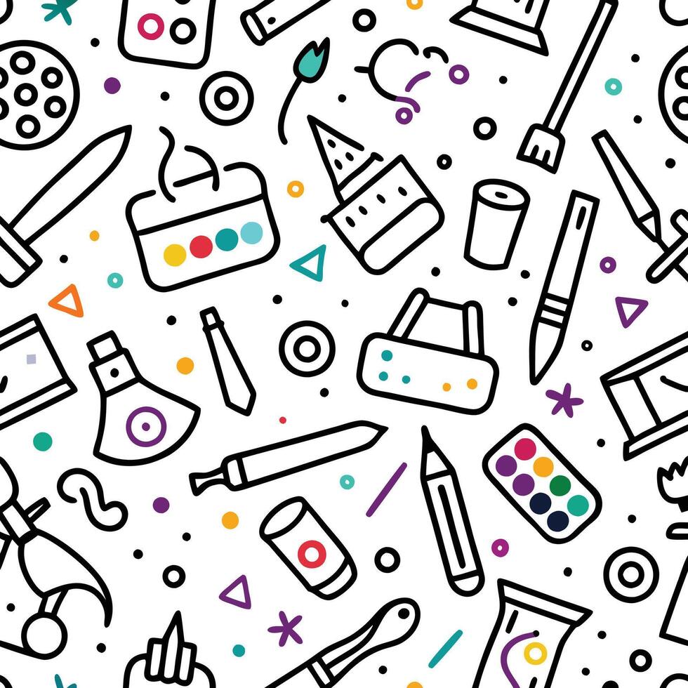 seamless pattern with various objects and tools vector