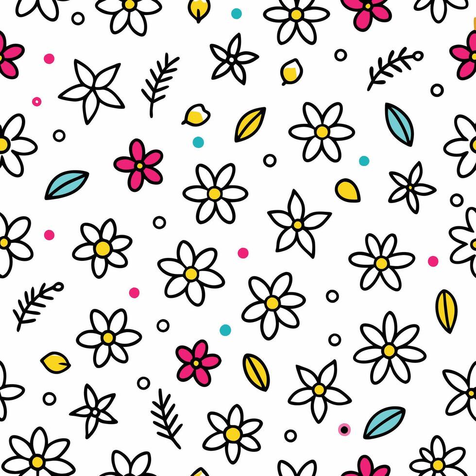 a pattern with flowers and leaves on a white background vector