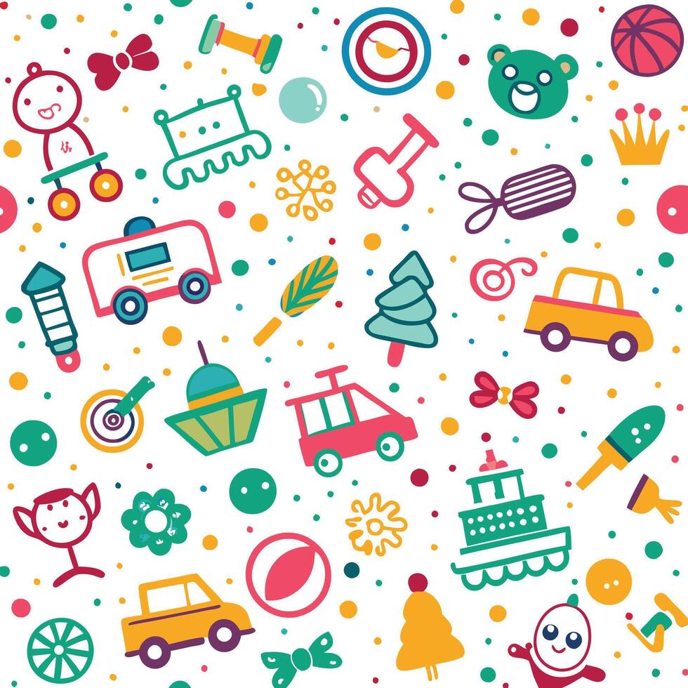 a colorful pattern with various toys and objects vector