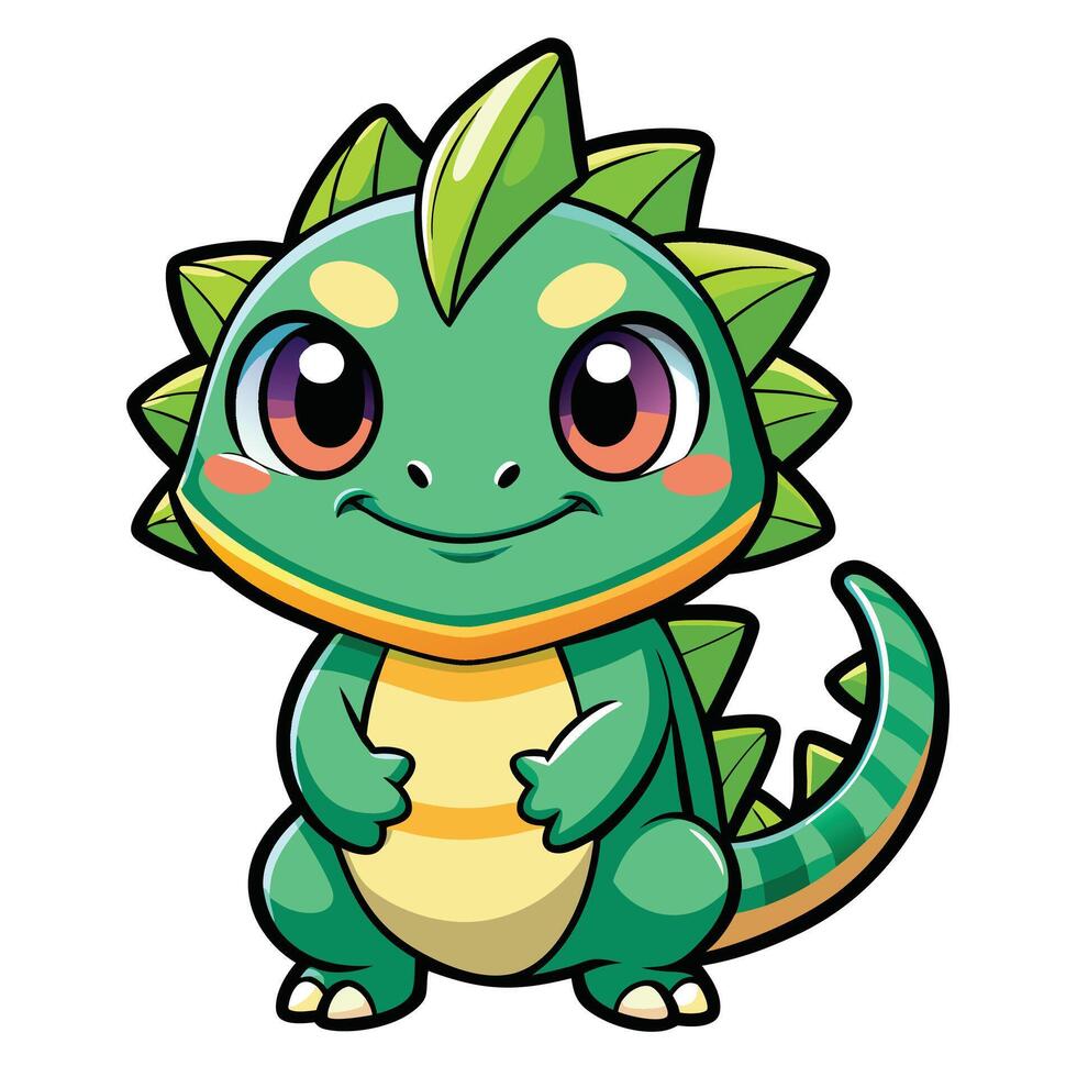 a cartoon green dinosaur with big eyes and a big mouth vector