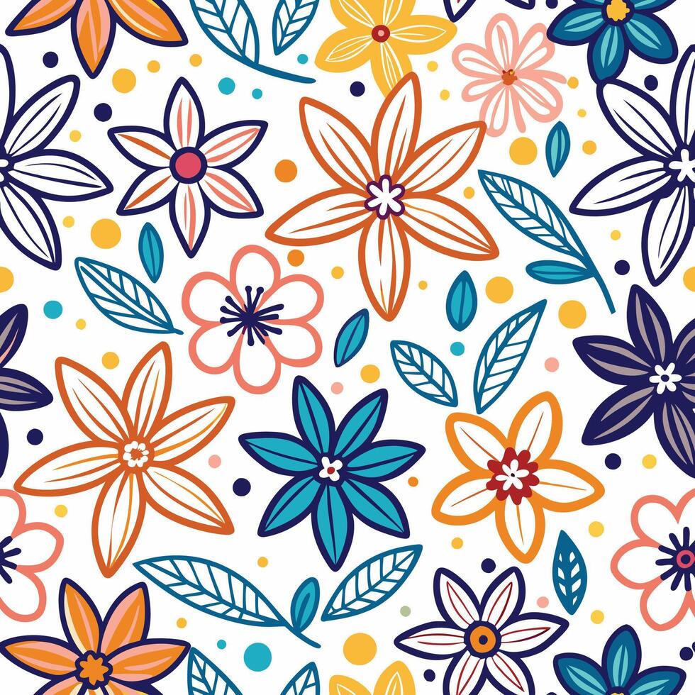 seamless floral pattern with colorful flowers and leaves vector