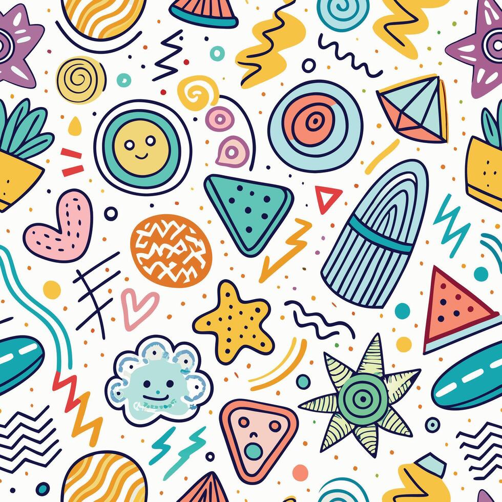 seamless pattern with colorful objects and shapes vector