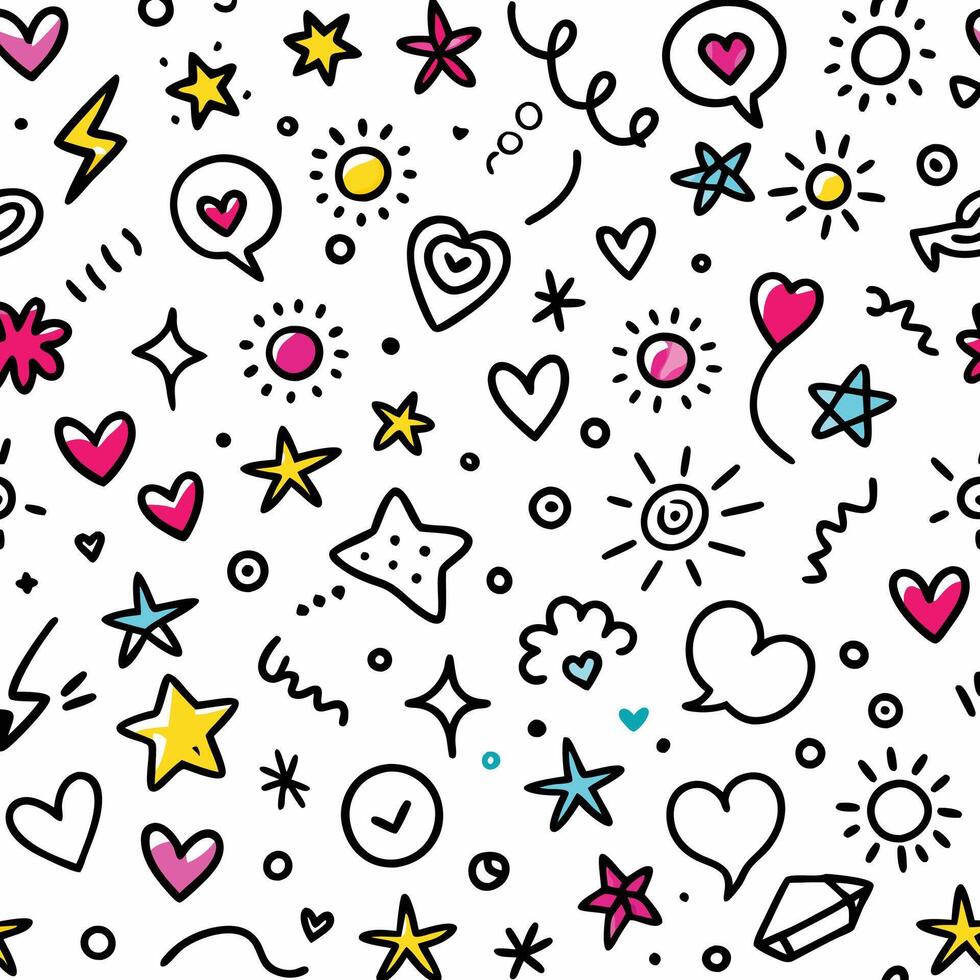 seamless pattern with doodles and hearts vector