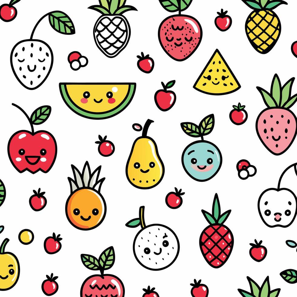 seamless fruit pattern with cute fruit characters vector