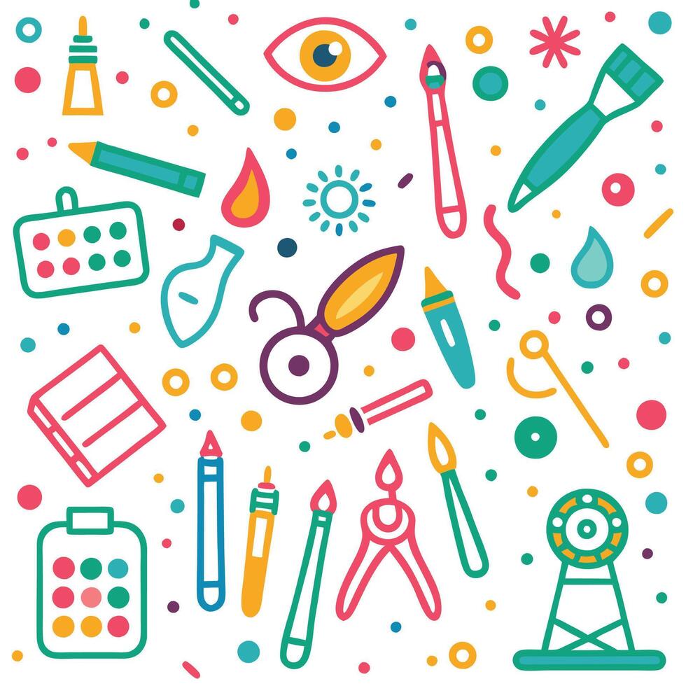 art supplies and tools in a flat style vector