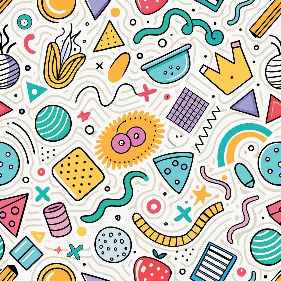 a colorful pattern with various objects and symbols vector
