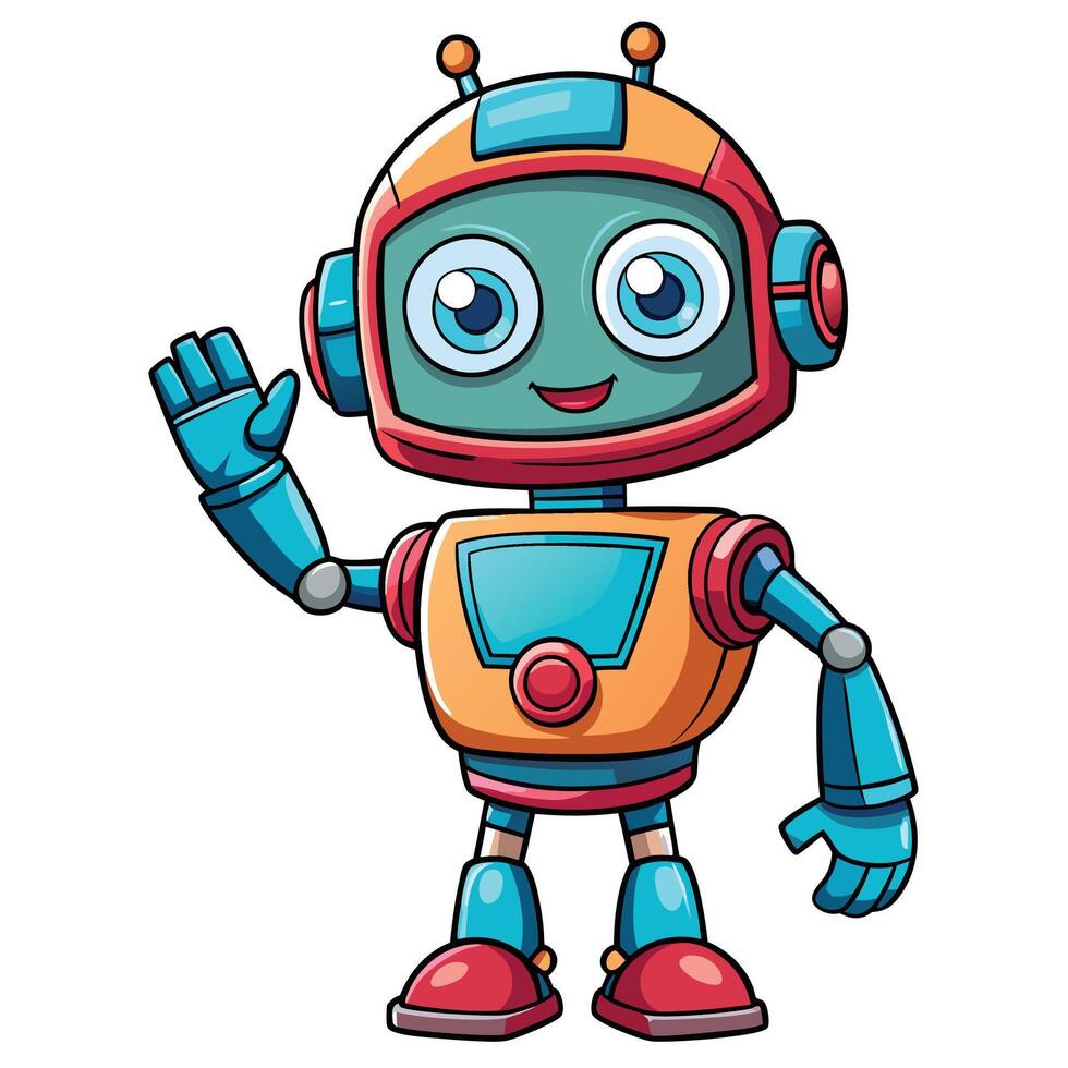 cartoon robot waving with his hand up vector