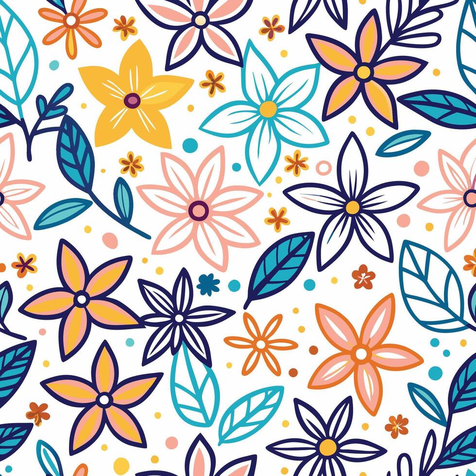floral seamless pattern with colorful flowers and leaves vector