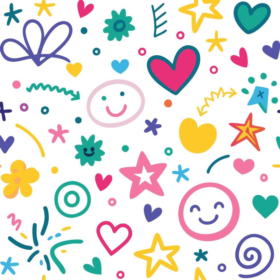 a colorful pattern with hearts, stars and other symbols vector