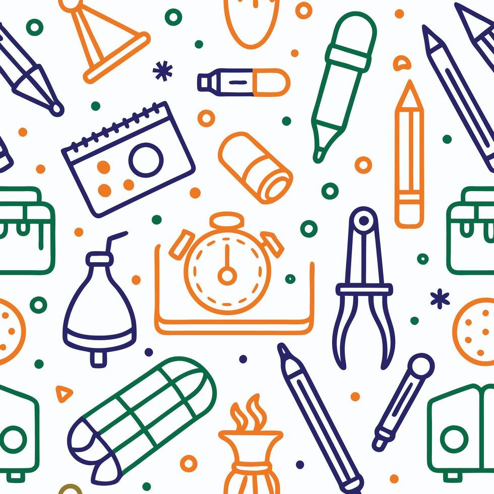 a colorful pattern of school supplies vector