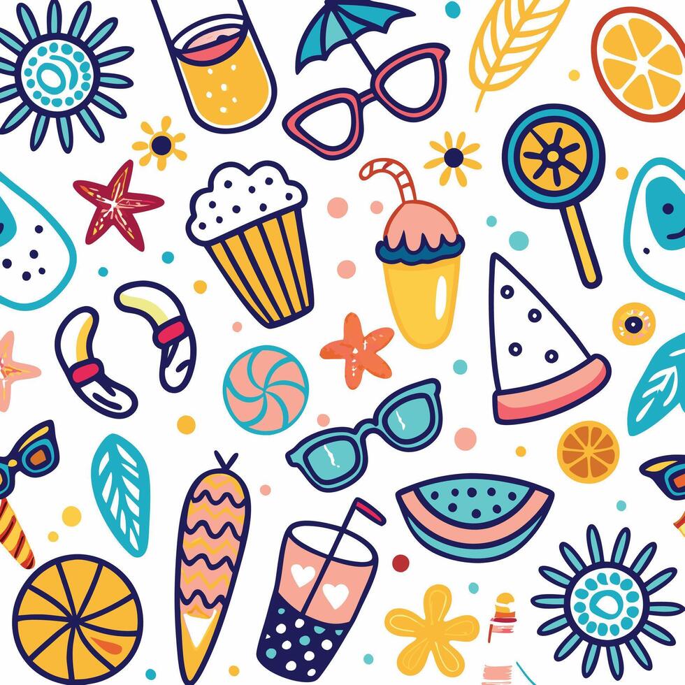 summer seamless pattern with colorful objects vector