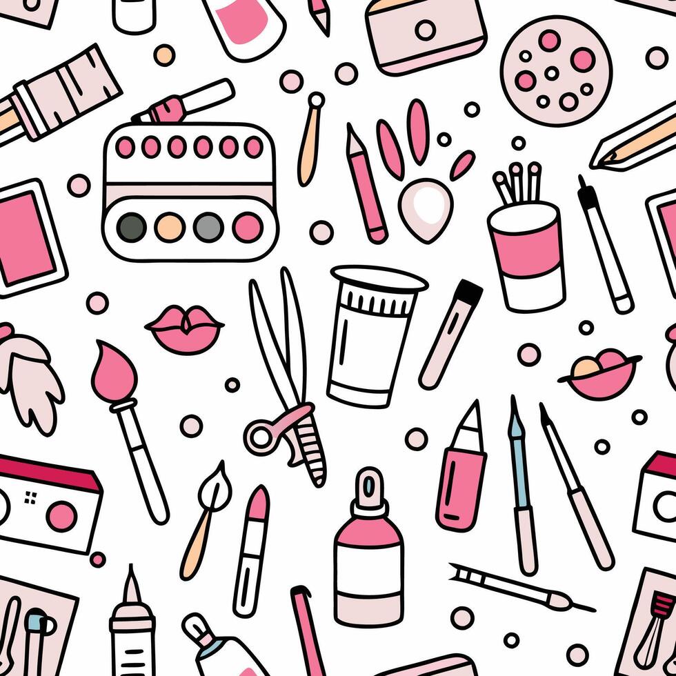 seamless pattern with various objects and tools vector