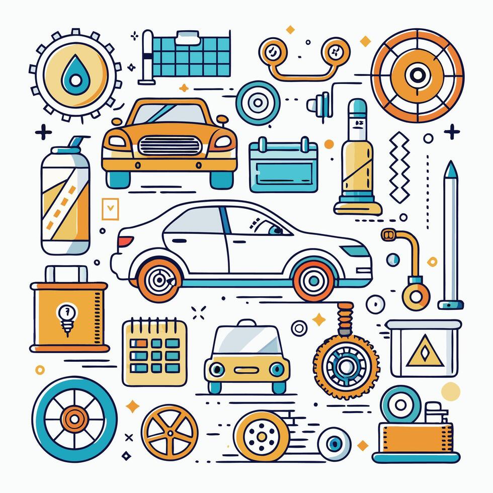 car repair and maintenance icons in a flat line style vector