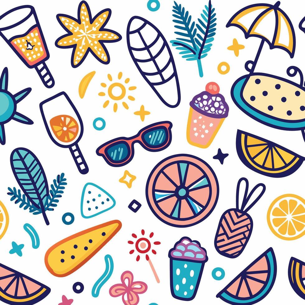 summer seamless pattern with colorful objects vector