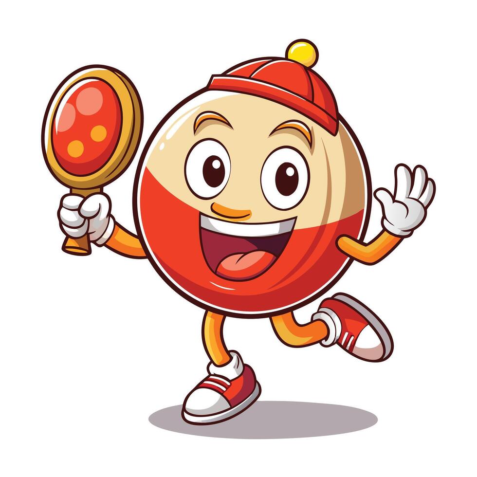 a cartoon red ball character holding a mirror vector
