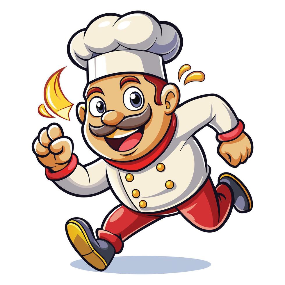 cartoon chef running with a hot pan vector